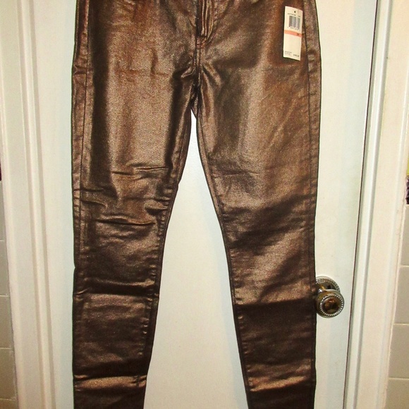 7 For All Mankind Metallic Bronze Skinny Jeans. - Picture 5 of 14